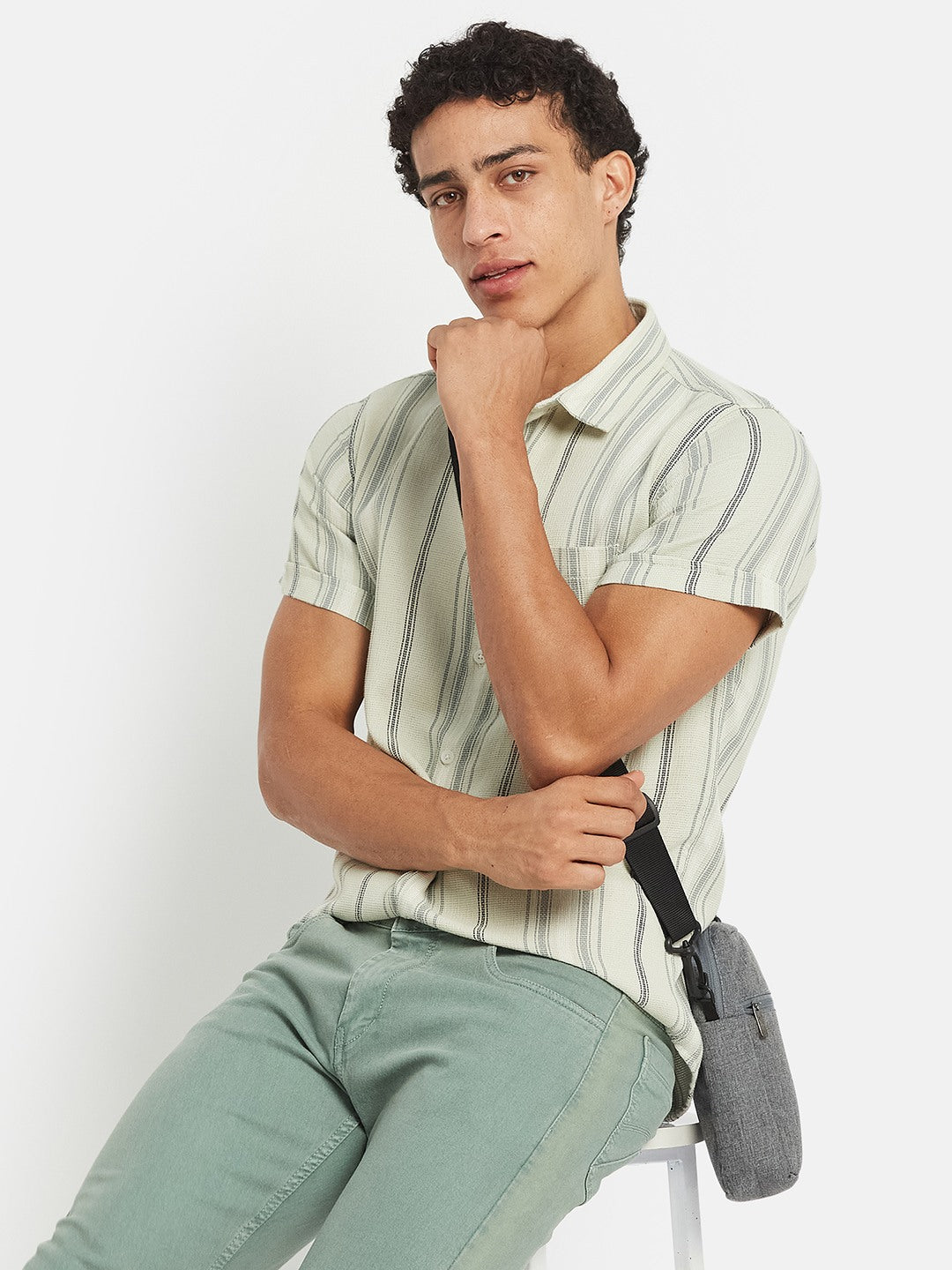 METTLE SS25 Striped Cotton Spread Collar Casual Shirt