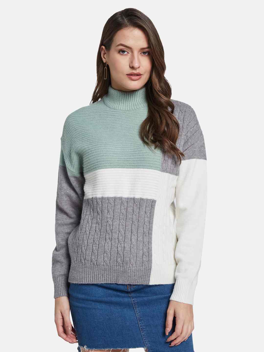 METTLE Women Colourblocked Pullover