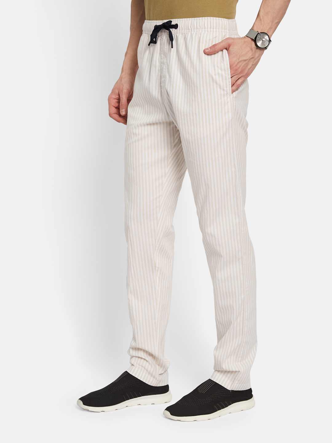 Octave Men Striped Cotton Track Pants
