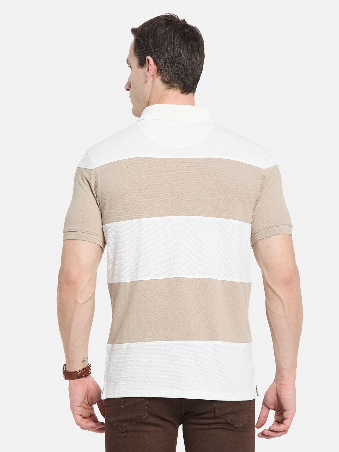 COLOUR BLOCKED CUTN SEW STRIPE EMBROIDED APPLIQUE T-SHIRT
