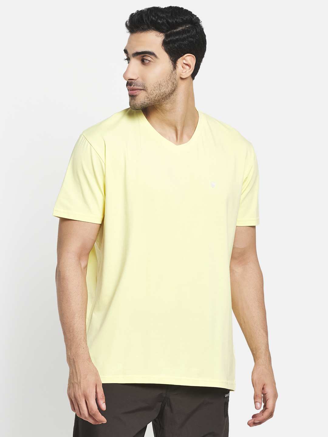 Octave Men Yellow  Transparent Yellow V-Neck Raw Edge T-Shirt