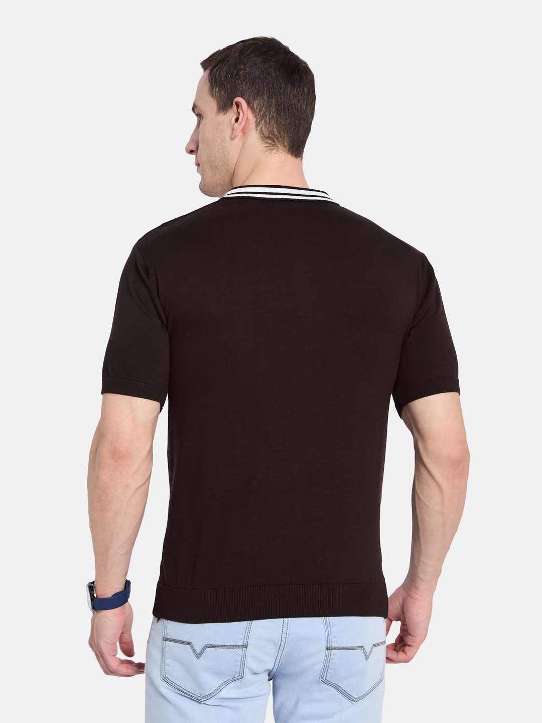 METTLE Men Polo Collar Monochrome T-shirt