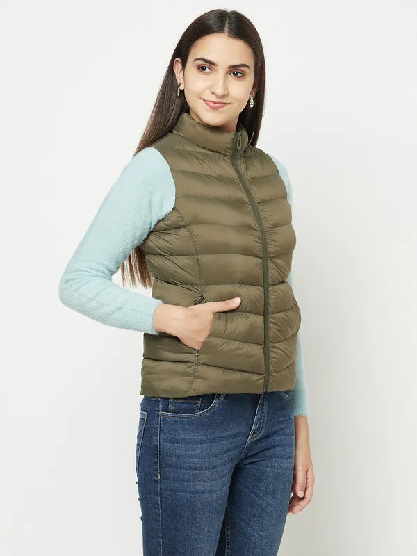 Women Olive Front Open Jackets