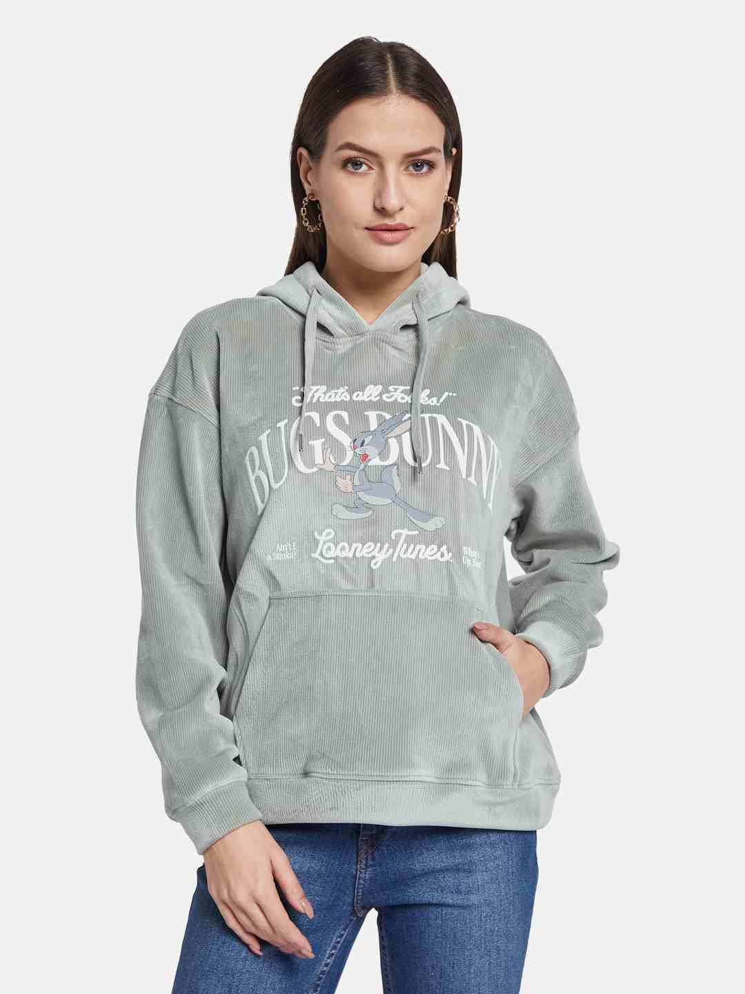 METTLE Women Graphic Printed Hooded Sweatshirt