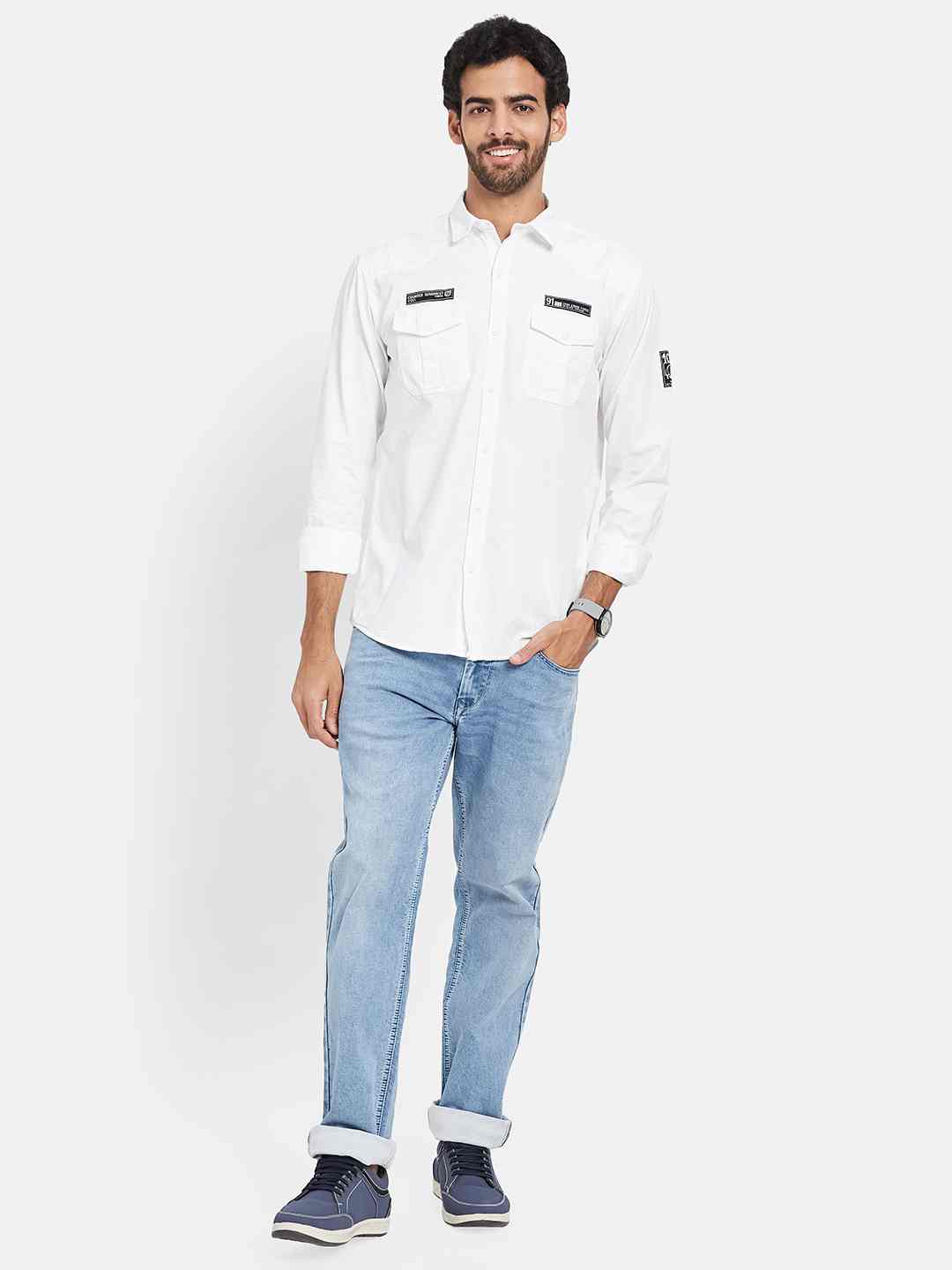 Mettle Spread Collar Long Sleeves Casual Cotton Shirt
