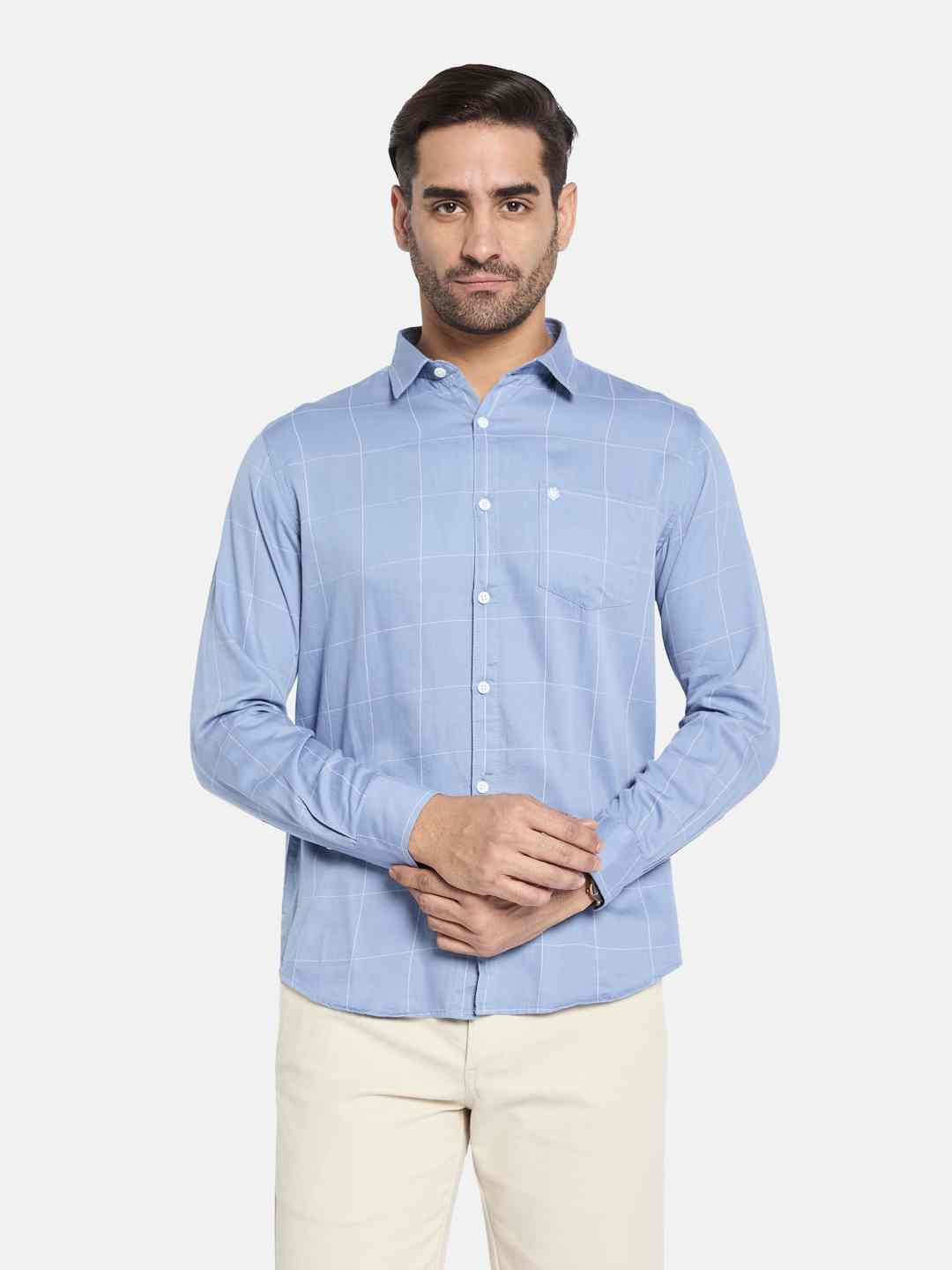 METTLE Men Spread Collar Checked Cotton Casual Shirt