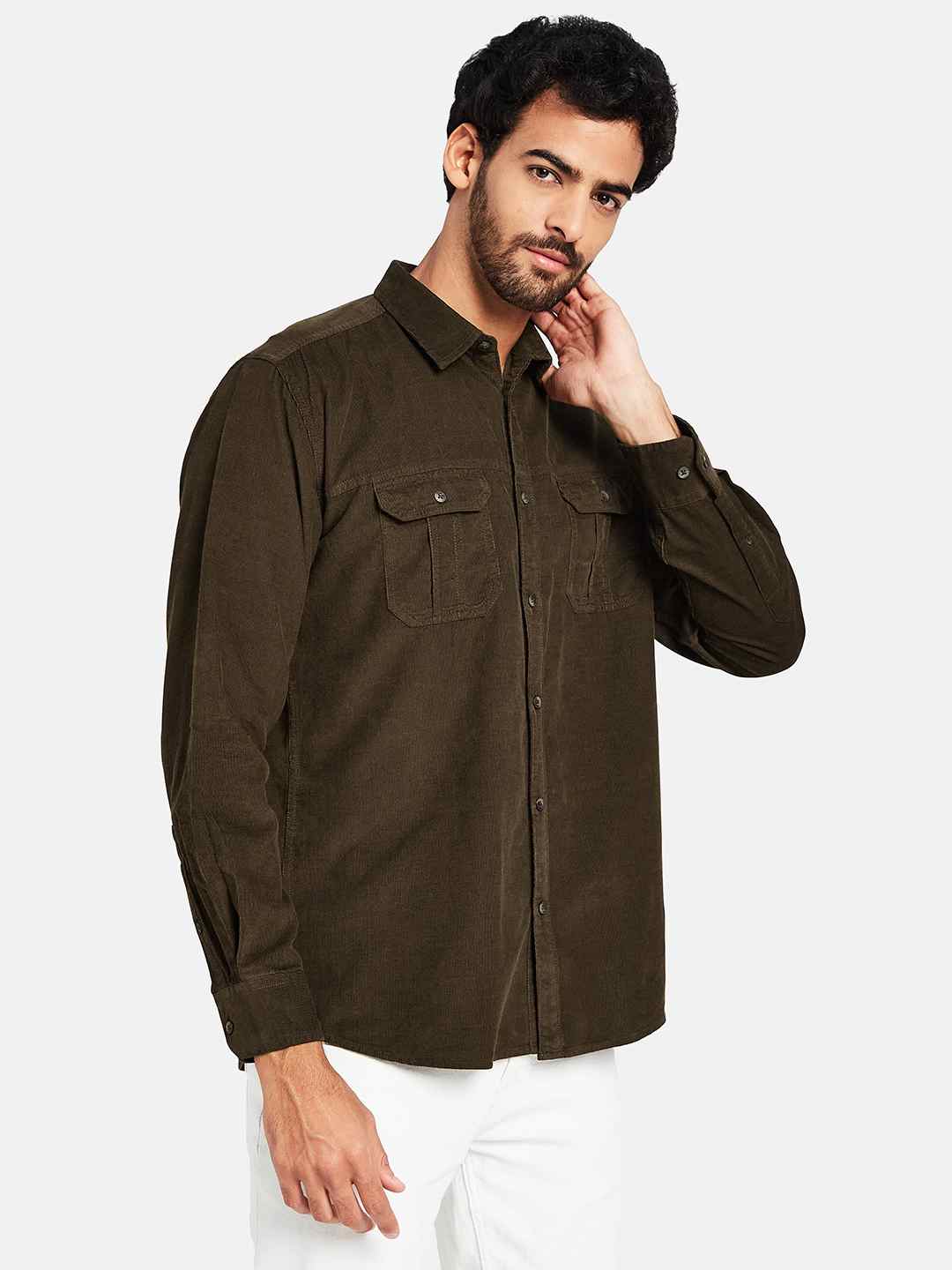 Mettle Spread Collar Corduroy Cotton Casual Shirt