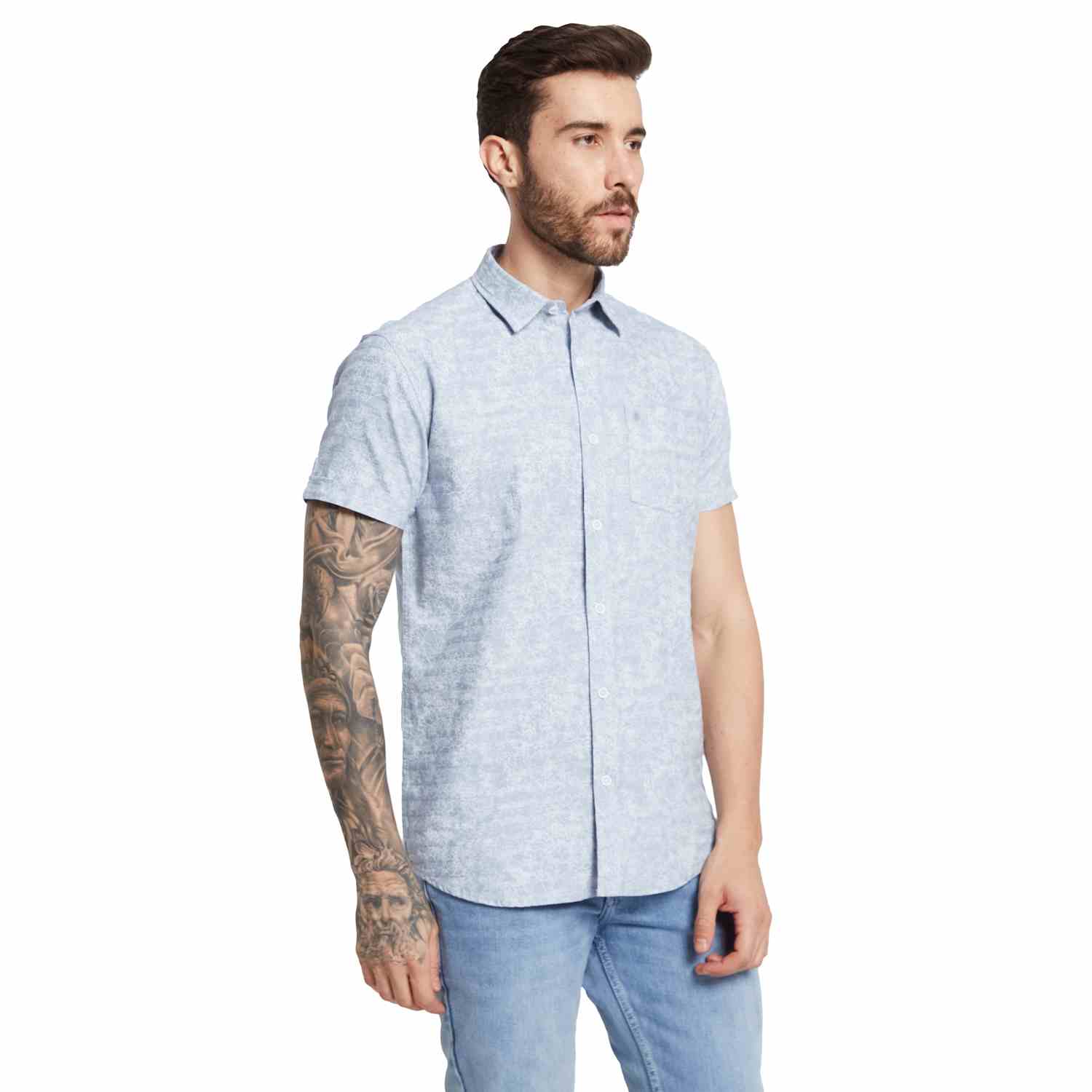 Mettle Floral Printed Spread Collar Cotton Casual Shirt