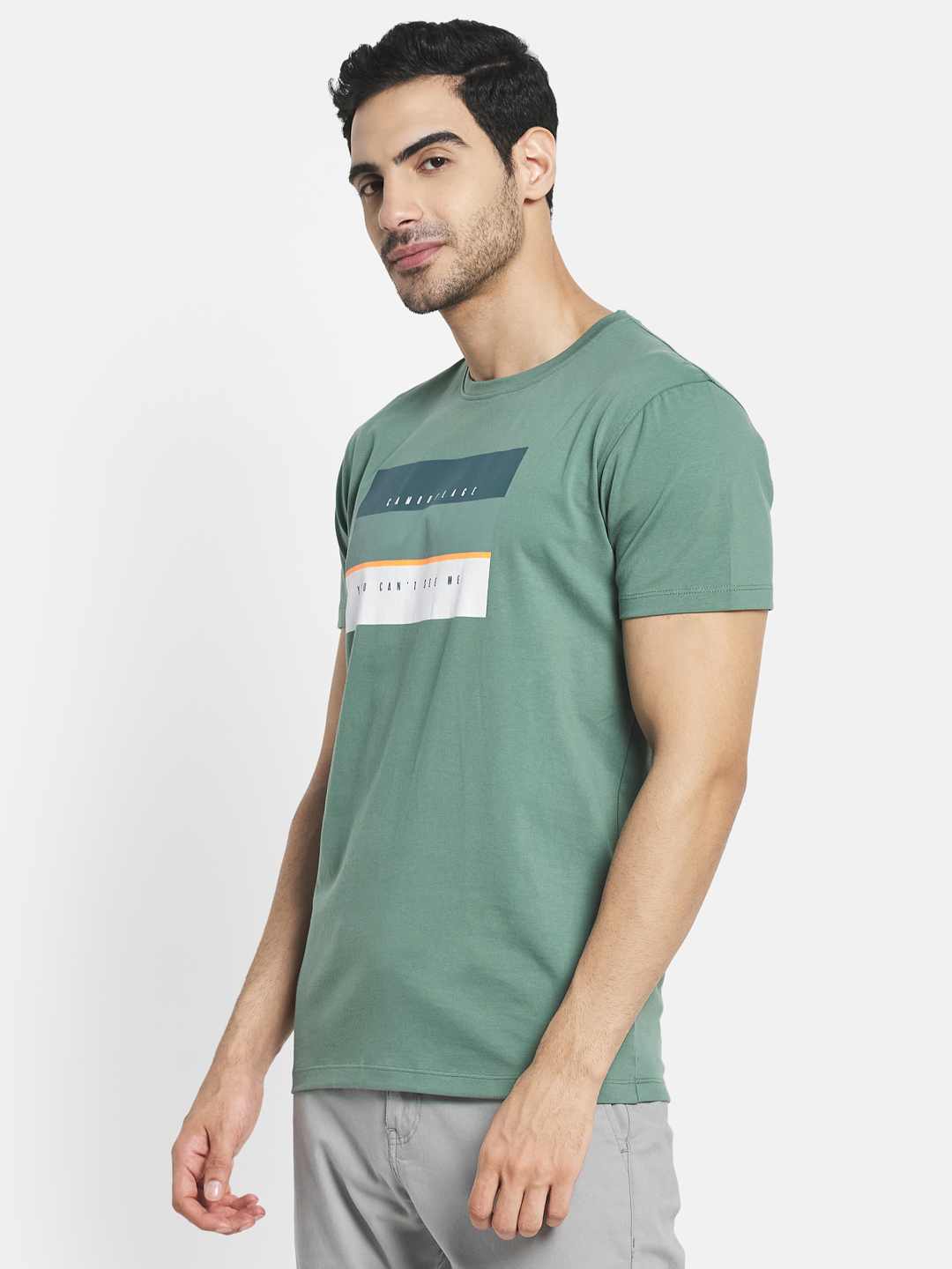 Octave Men Olive Green Typography Printed T-Shirt
