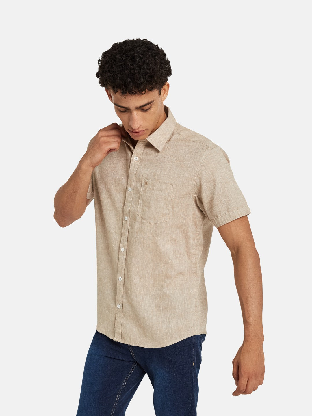 METTLE Spread Collar Short Sleeves Cotton Casual Shirt