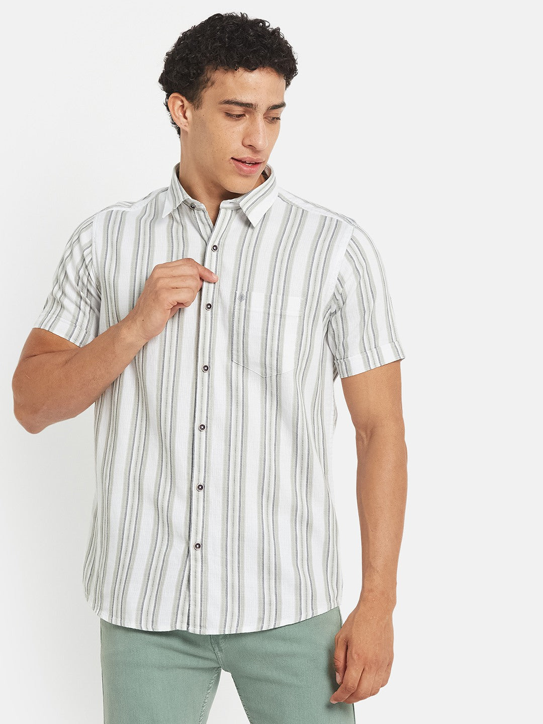 METTLE SS25 Striped Cotton Spread Collar Casual Shirt