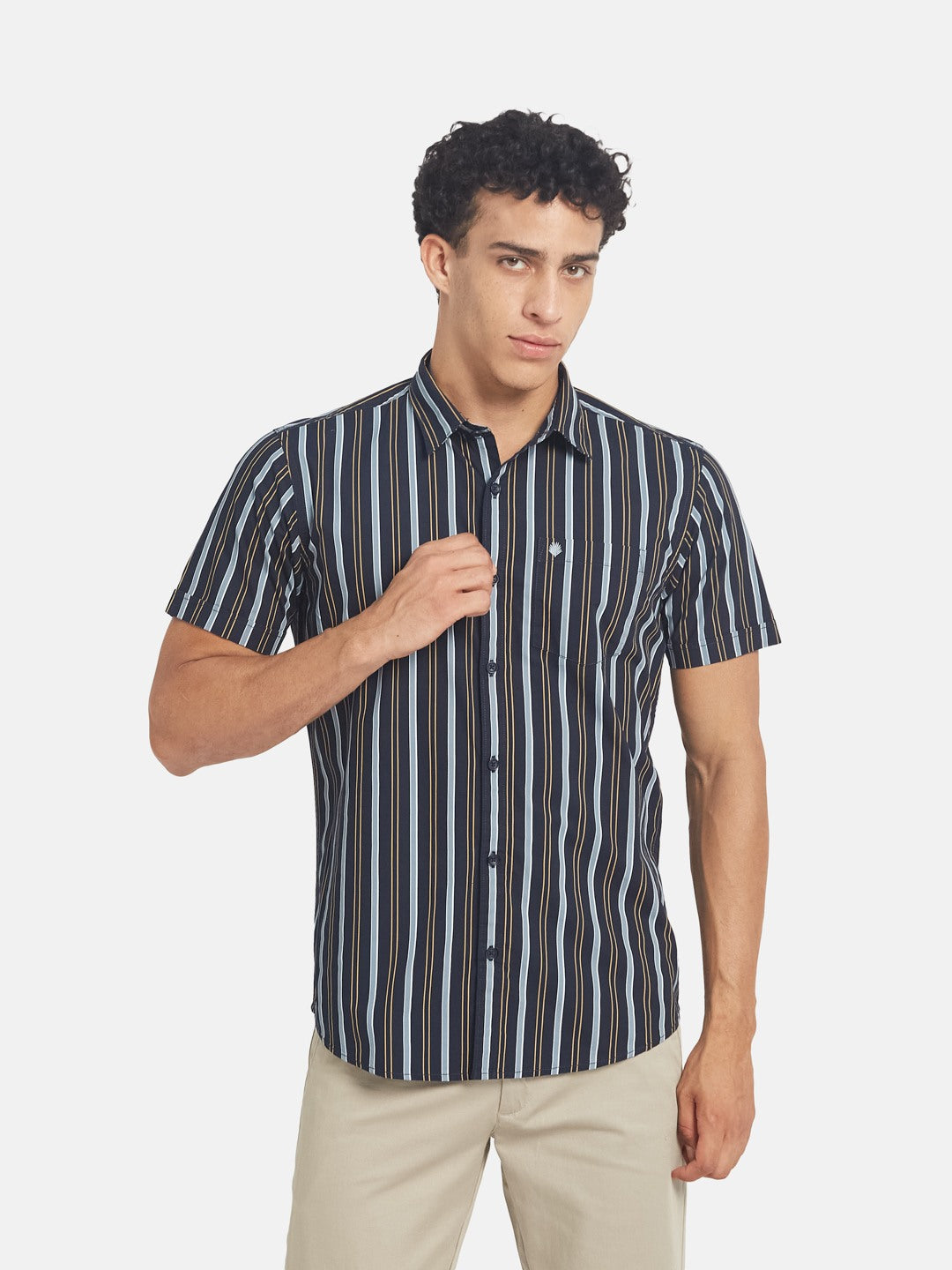 METTLE SS25 Vertical Striped Spread Collar Cotton Casual Shirt