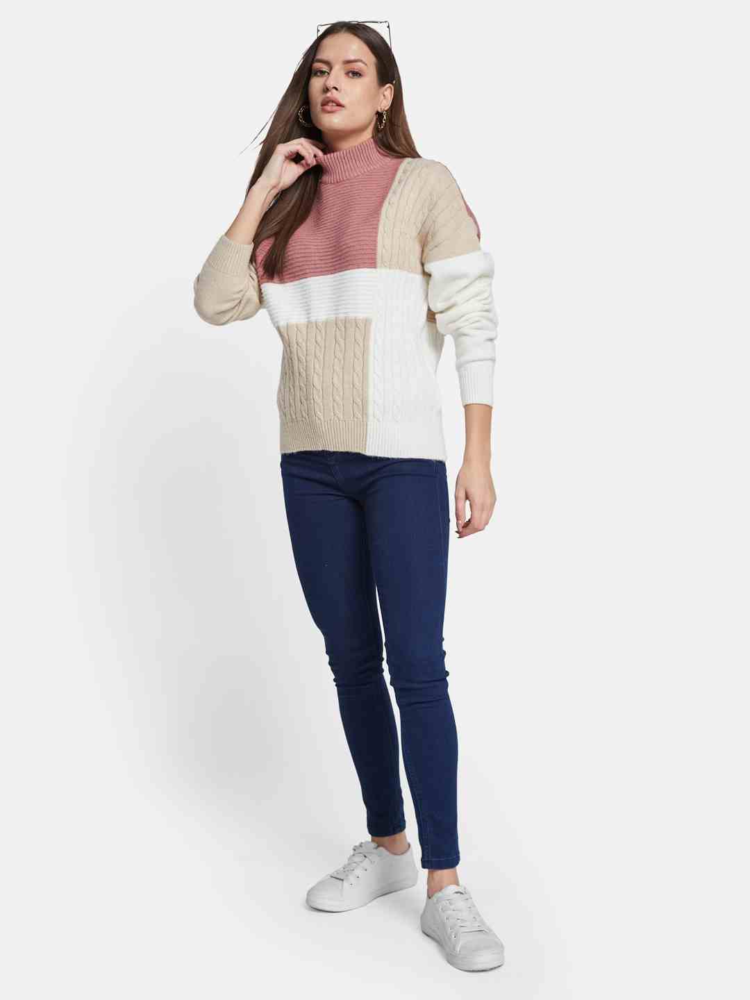 METTLE Women Colourblocked Pullover