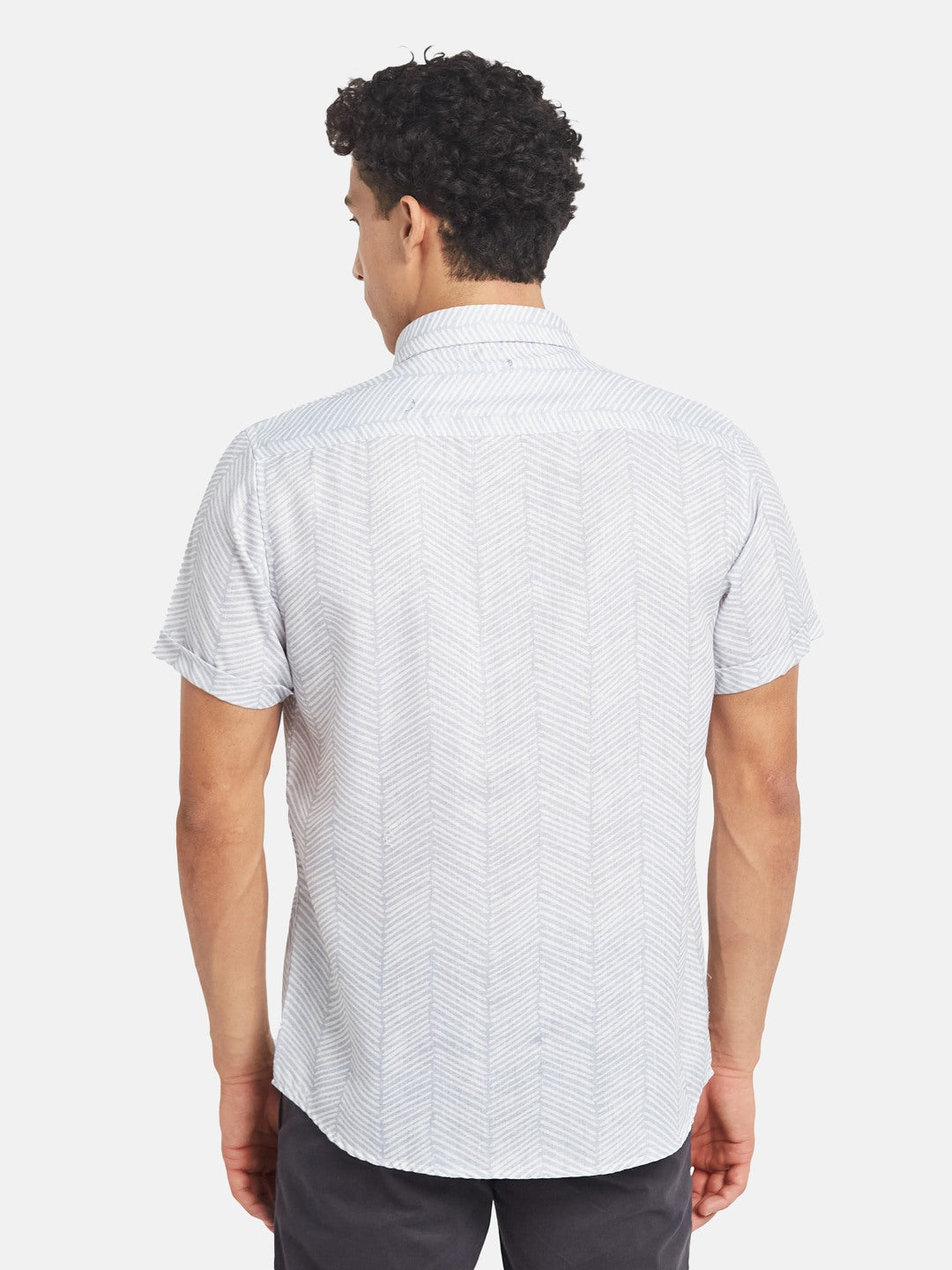 METTLE SS25 Geometric Printed Spread Collar Casual Cotton Shirt