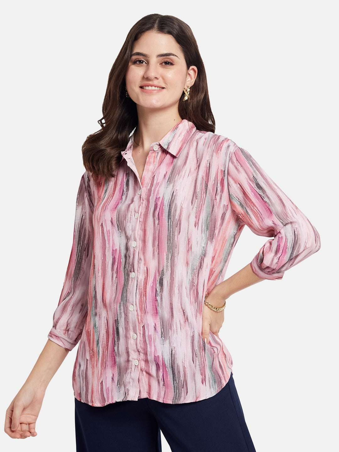METTLE Women Abstract Print Cotton Shirt Style Top