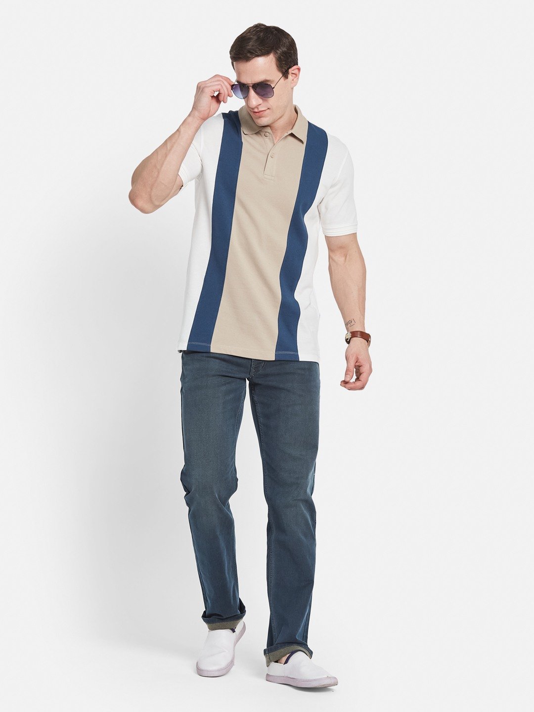 Octave Men Colourblocked Polo Collar T-shirt