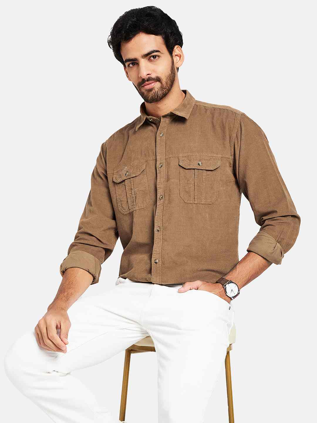 Mettle Spread Collar Long Sleeves Casual Cotton Shirt