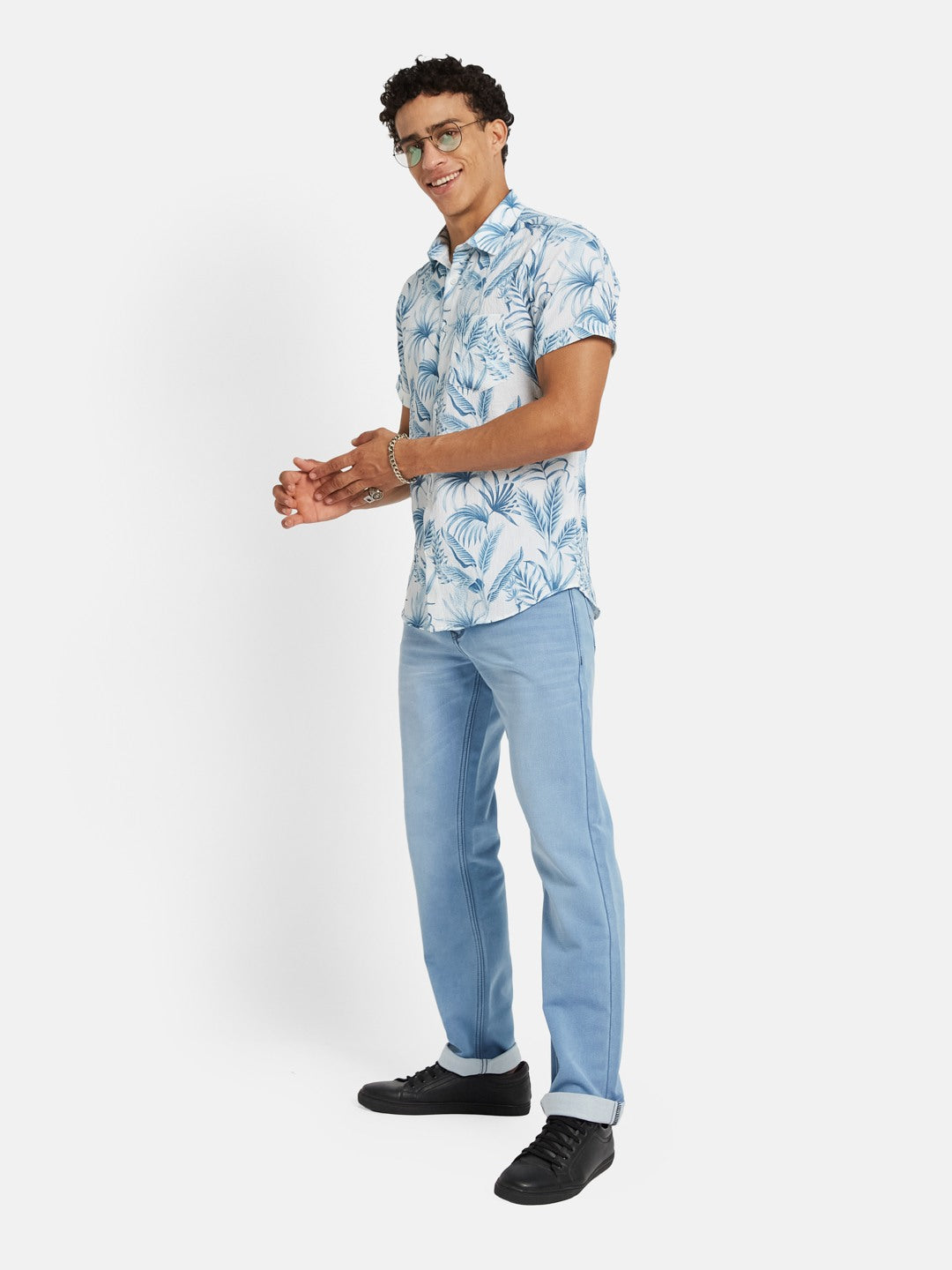 METTLE Men Floral Printed Spread Collar Cotton Casual Shirt