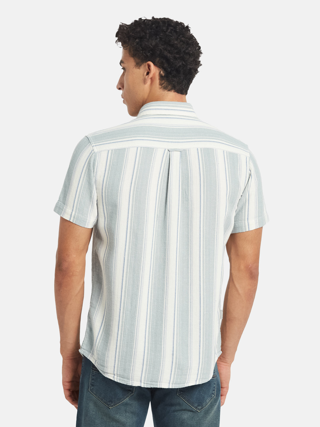 METTLE SS25 Vertical Striped Spread Collar Cotton Casual Shirt