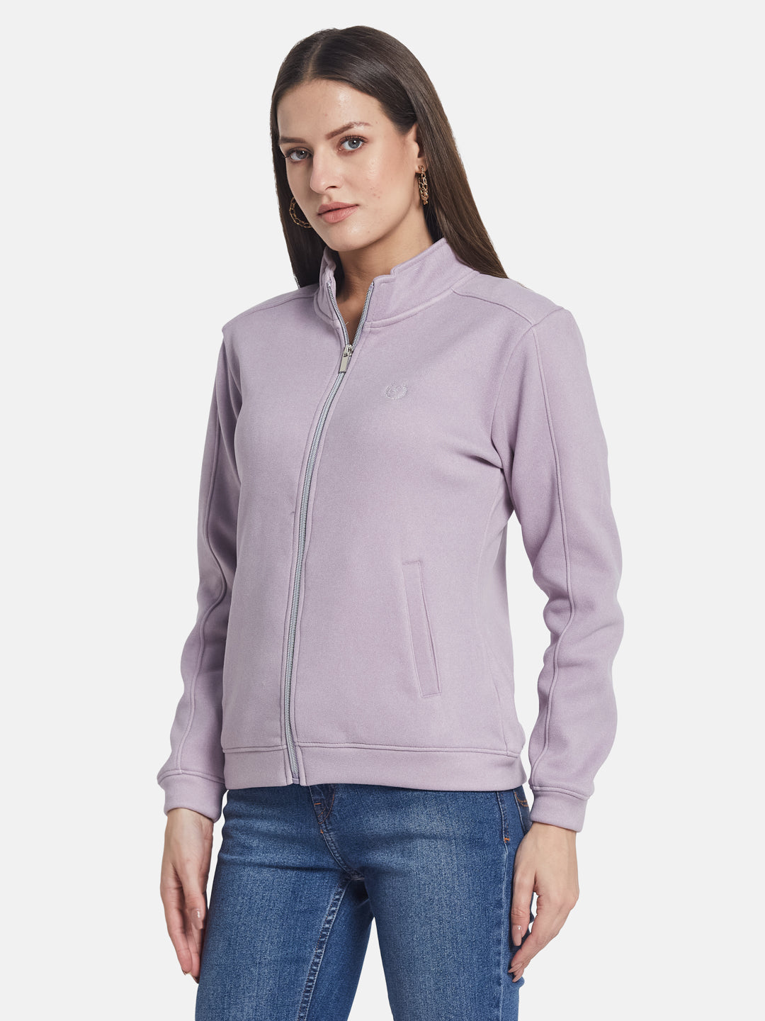 METTLE Women High Neck Long Sleeves Front-Open Sweatshirt