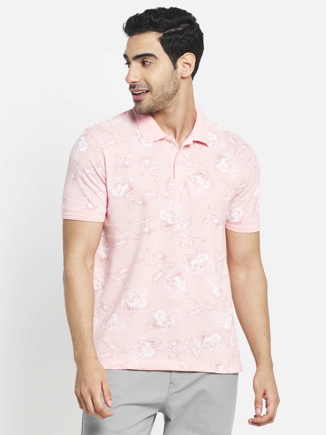 Octave Men Pink Printed Polo Collar T-Shirt
