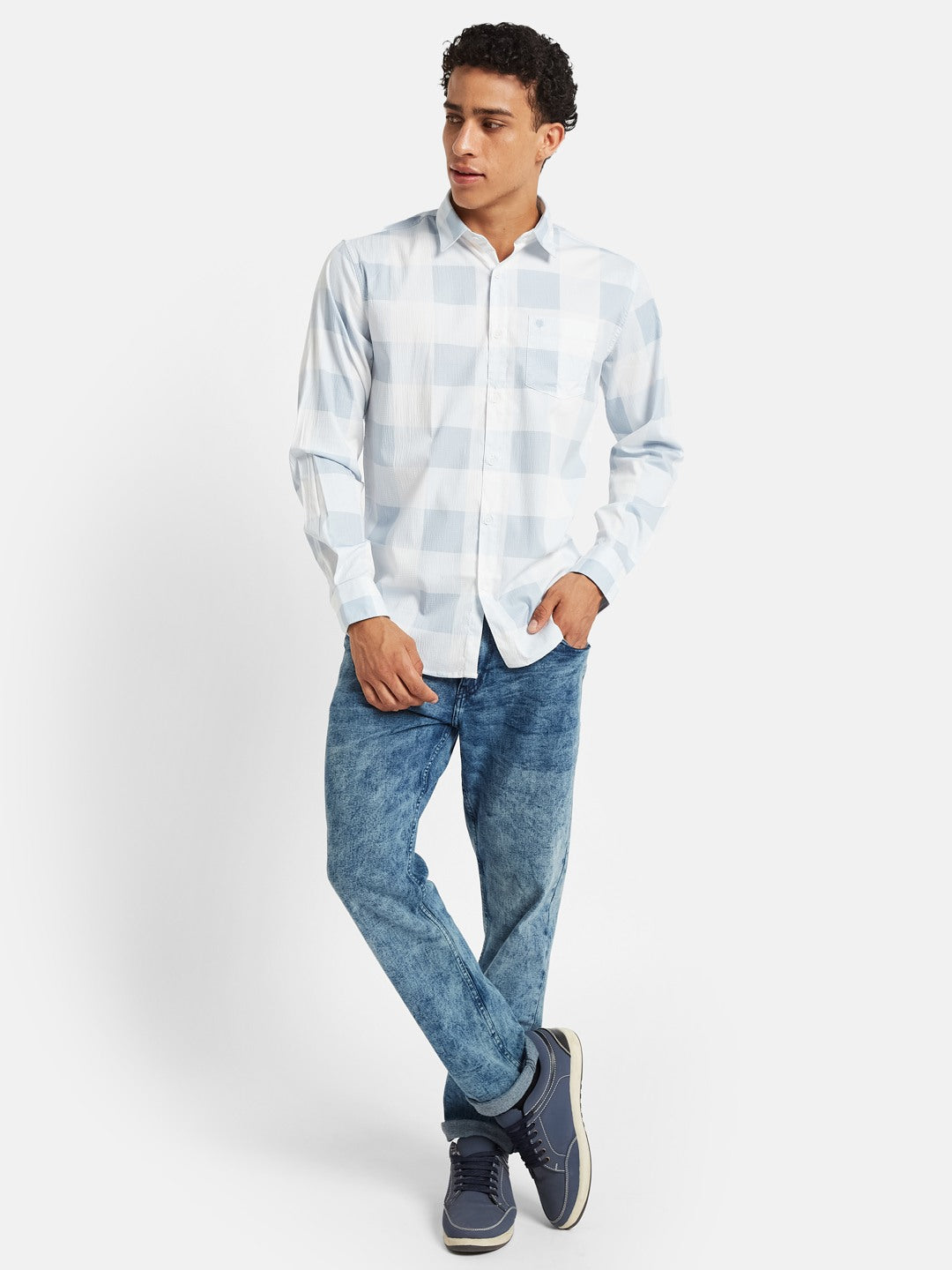 METTLE SS25 Checked Spread Collar Casual Cotton Shirt