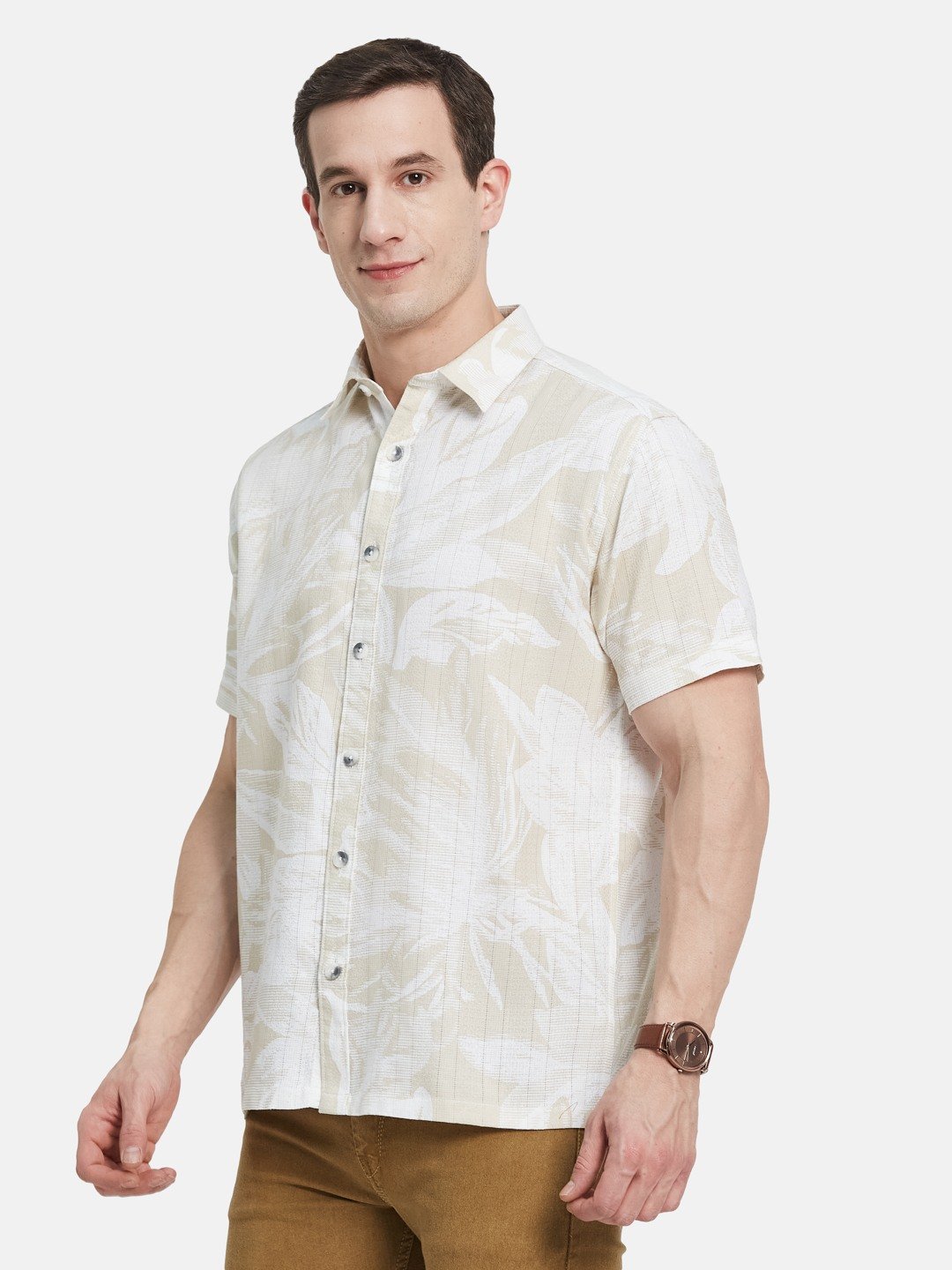 METTLE Men Spread Collar Floral Printed Cotton Casual Shirt