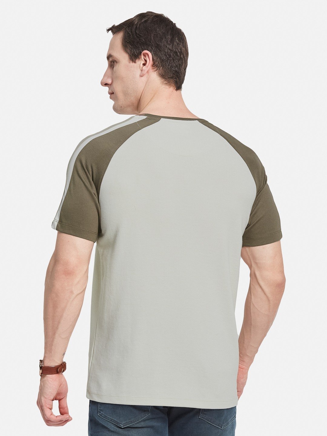 CUT N SEW ROUND NECK BOX KNIT T-SHIRT