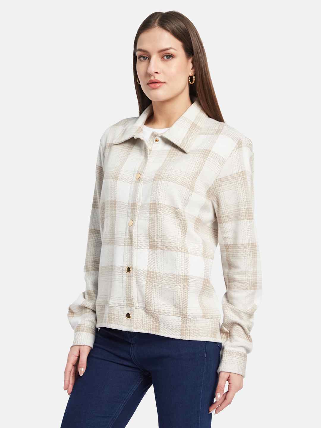 METTLE Women Spread Collar Checked Casual Shirt