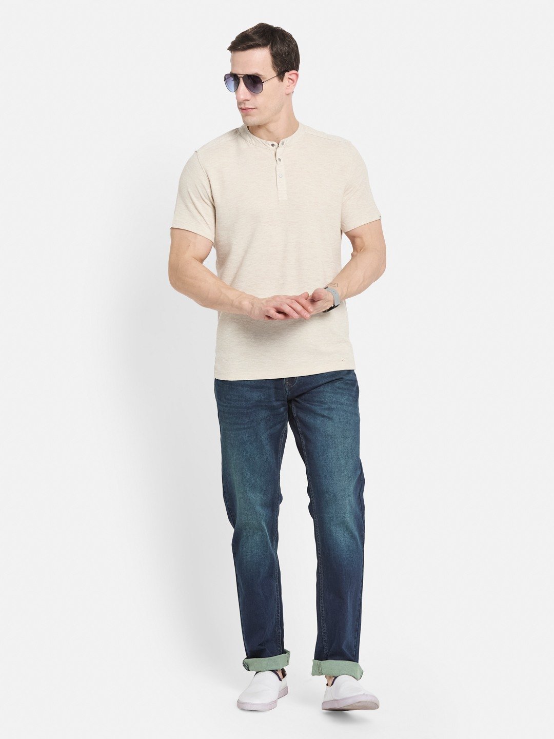 CORE HENLEY NECK WAFFLE KNIT T-SHIRT