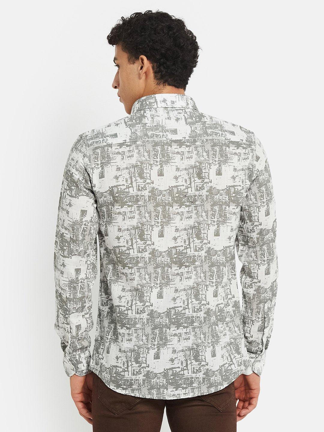 METTLE SS25 Printed Cotton Spread Collar Casual Shirt