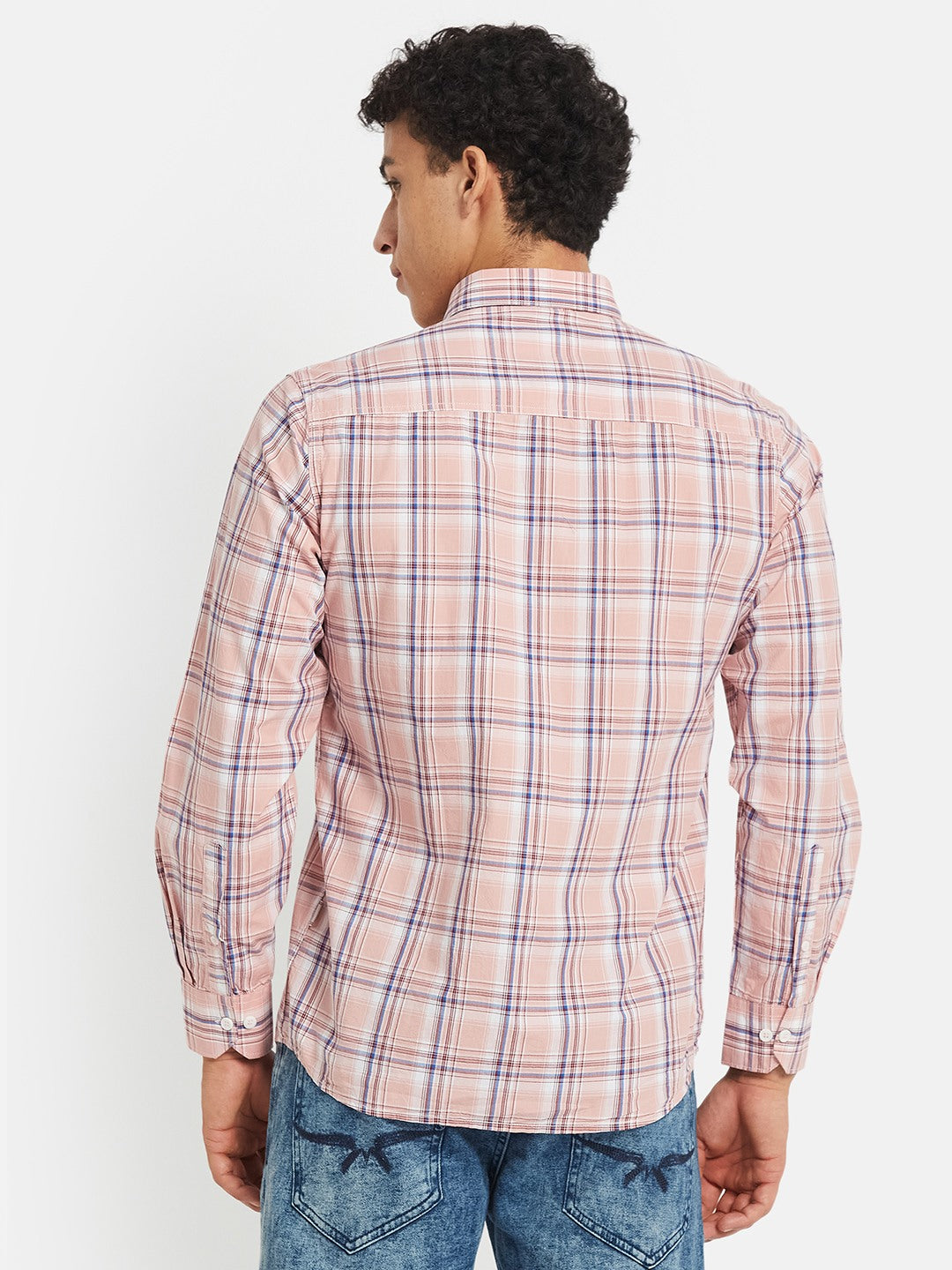 METTLE SS25 Checked Cotton Spread Collar Casual Shirt