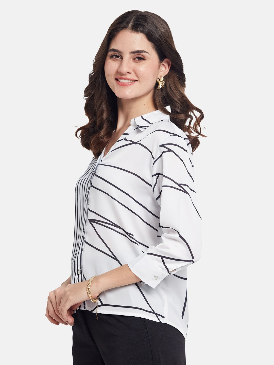 METTLE Women Multi Striped Spread Collar Cotton Casual Shirt