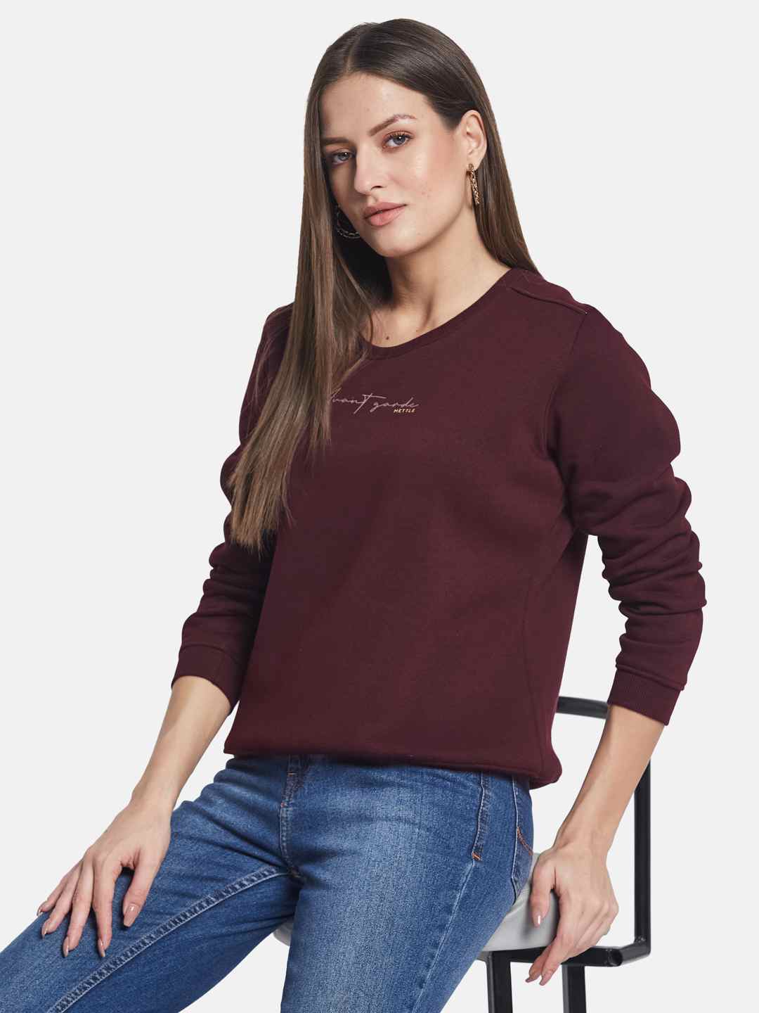 METTLE Women Round Neck Pullover Sweatshirt