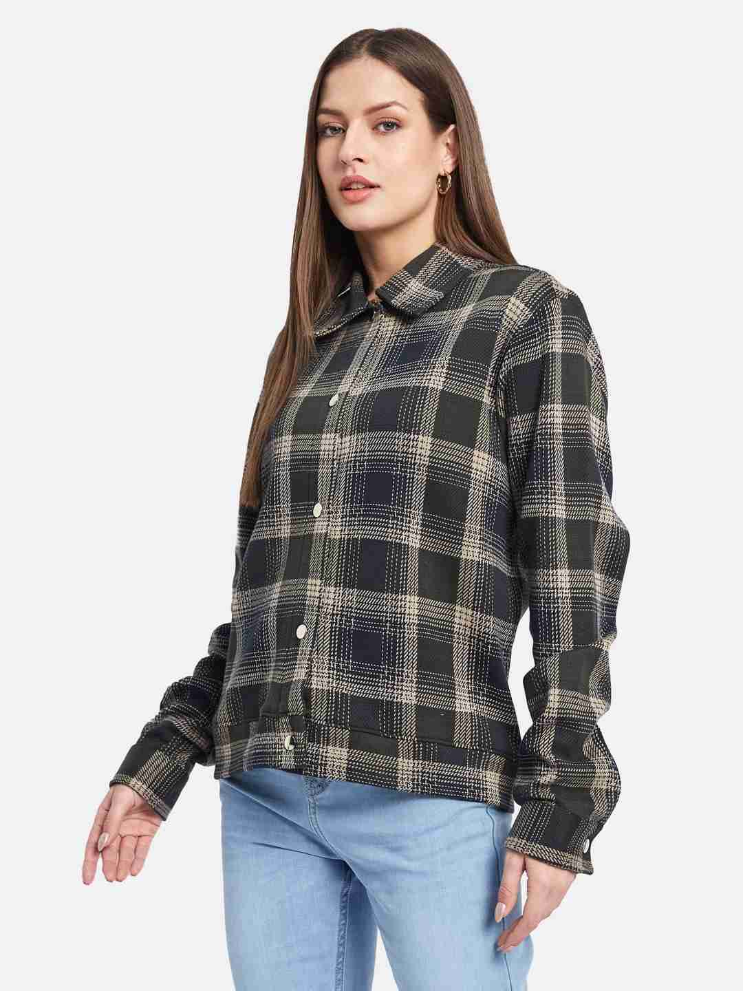 METTLE Women Spread Collar Checked Casual Shirt