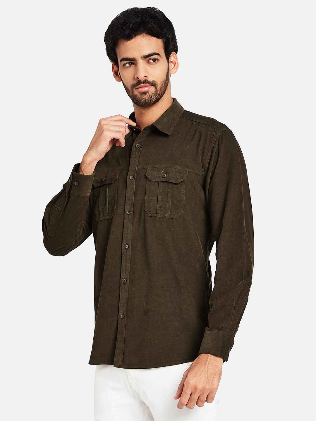Mettle Spread Collar Long Sleeves Casual Cotton Shirt