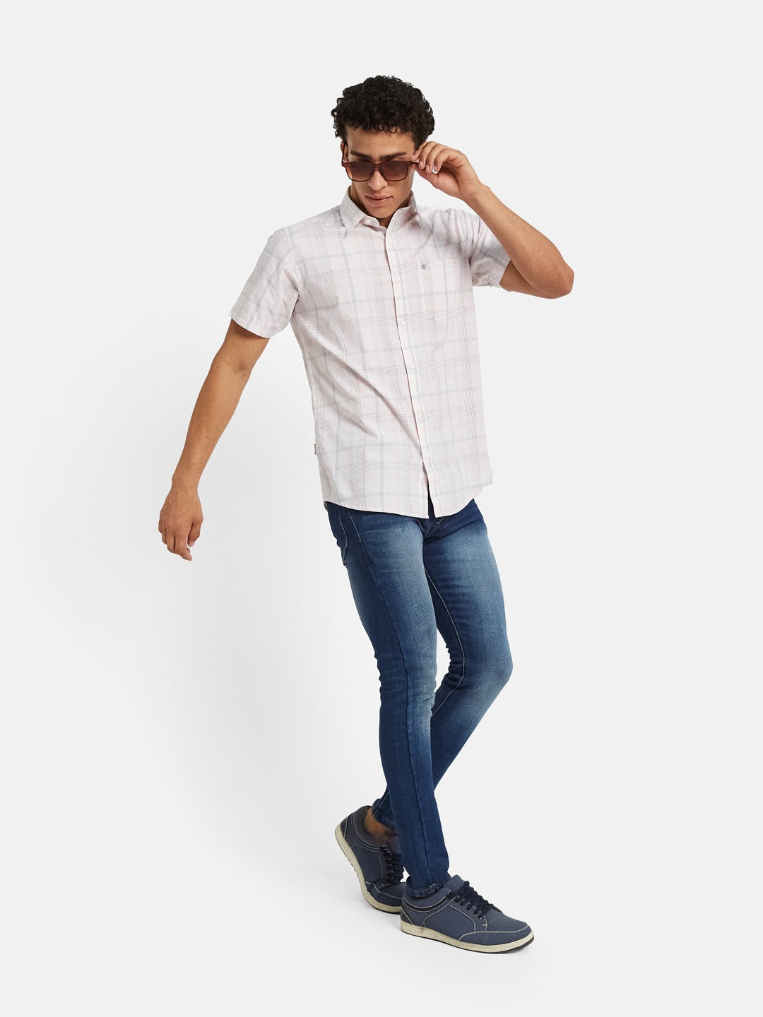 METTLE SS25 Checked Spread Collar Cotton Casual Shirt