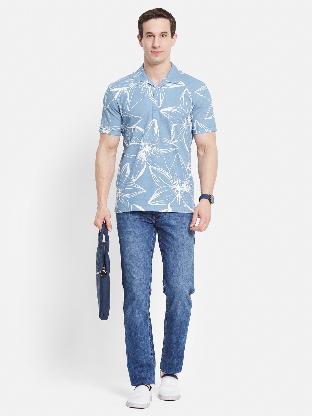 Octave Men Floral Printed Polo Collar Tropical T-shirt