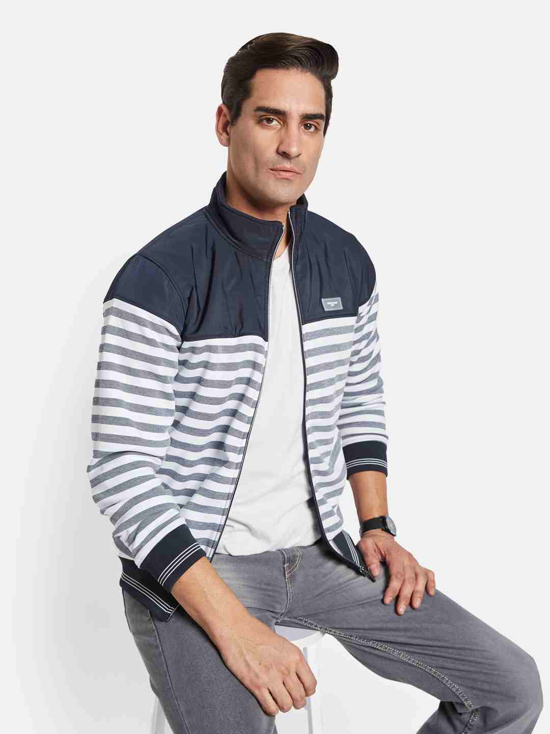 Octave Men Striped Printed Sweatshirt