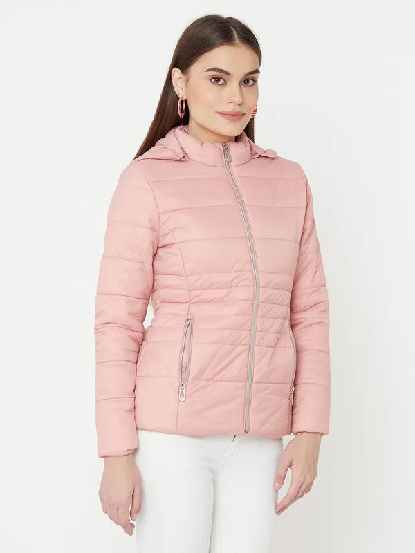 Mettle Women Pink Full Sleeve Puffer Jacket