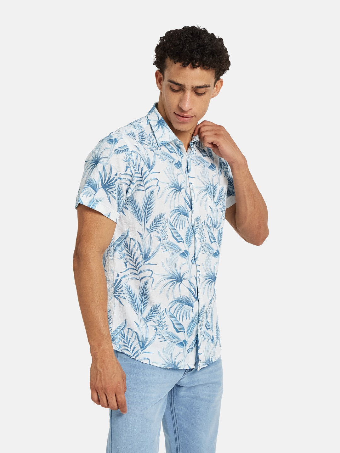 METTLE Men Floral Printed Spread Collar Cotton Casual Shirt