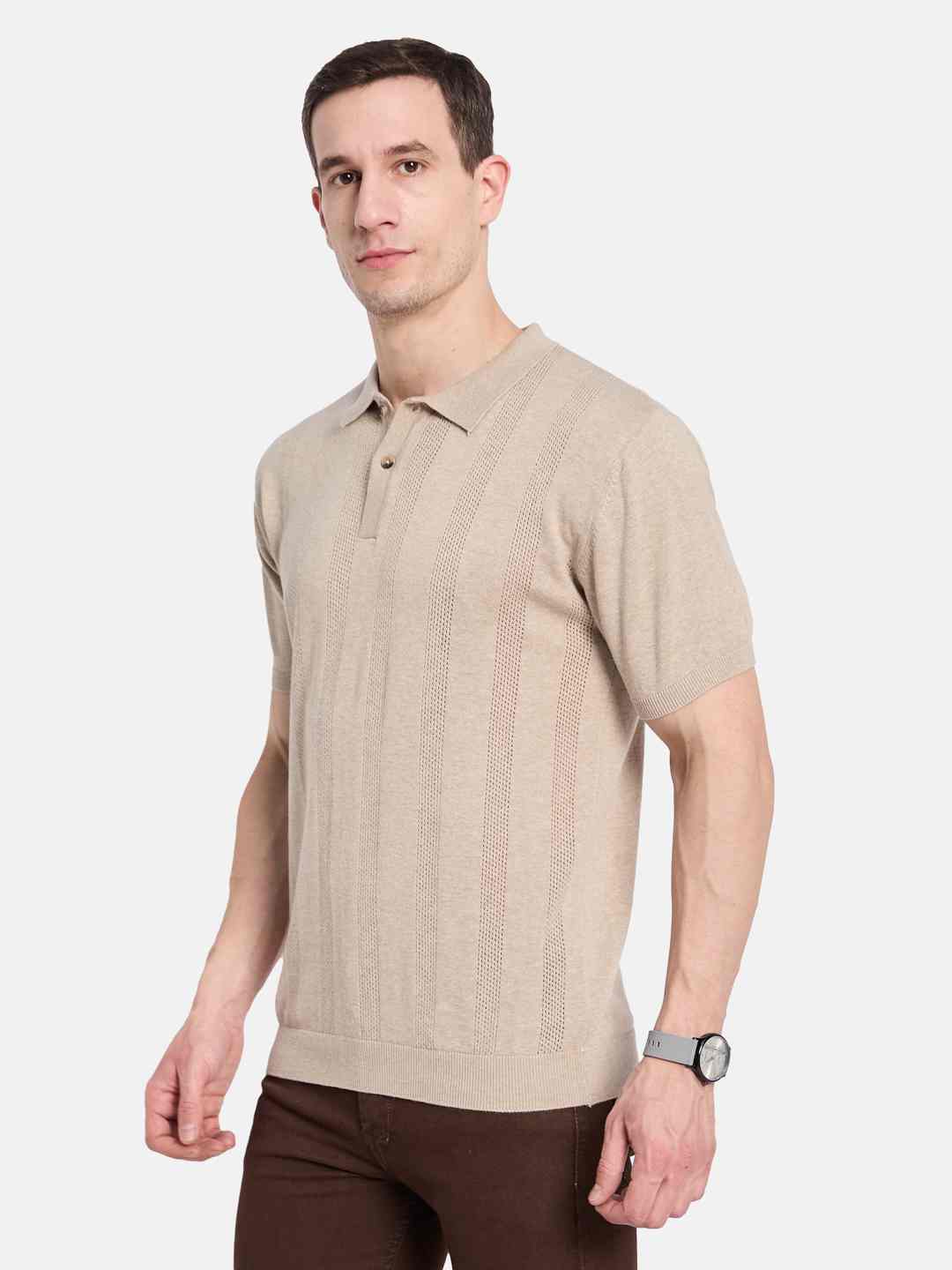 METTLE Men Striped Polo Collar T-shirt