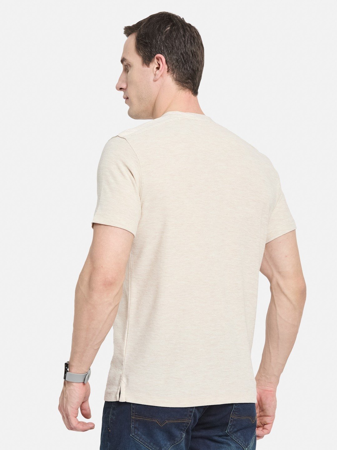CORE HENLEY NECK WAFFLE KNIT T-SHIRT