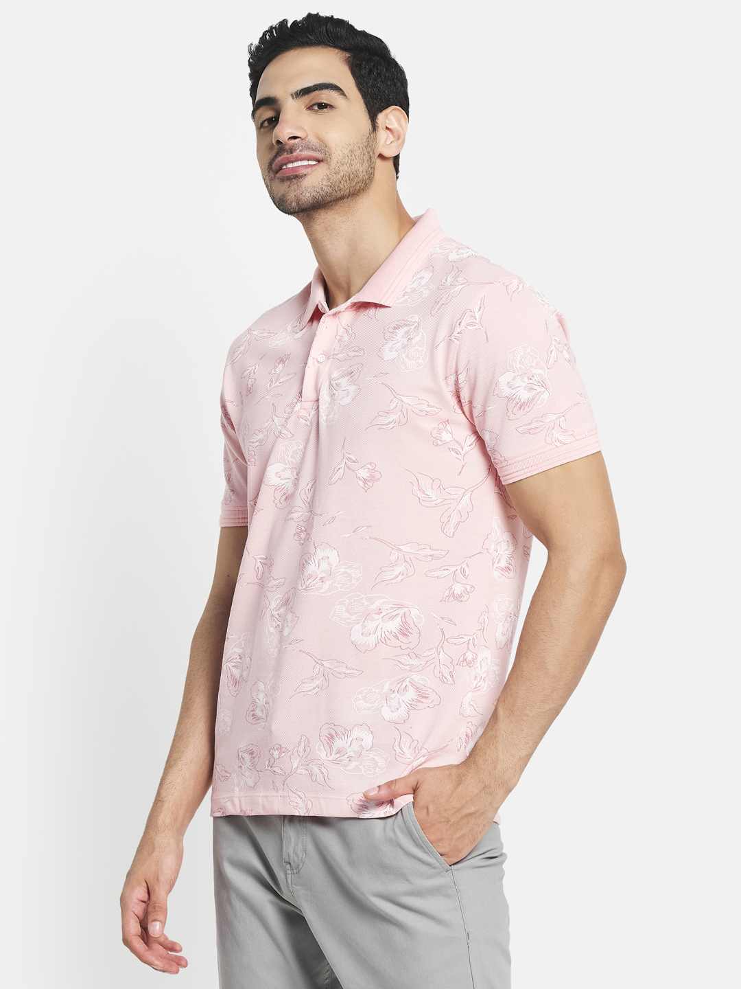 Octave Men Pink Printed Polo Collar T-Shirt
