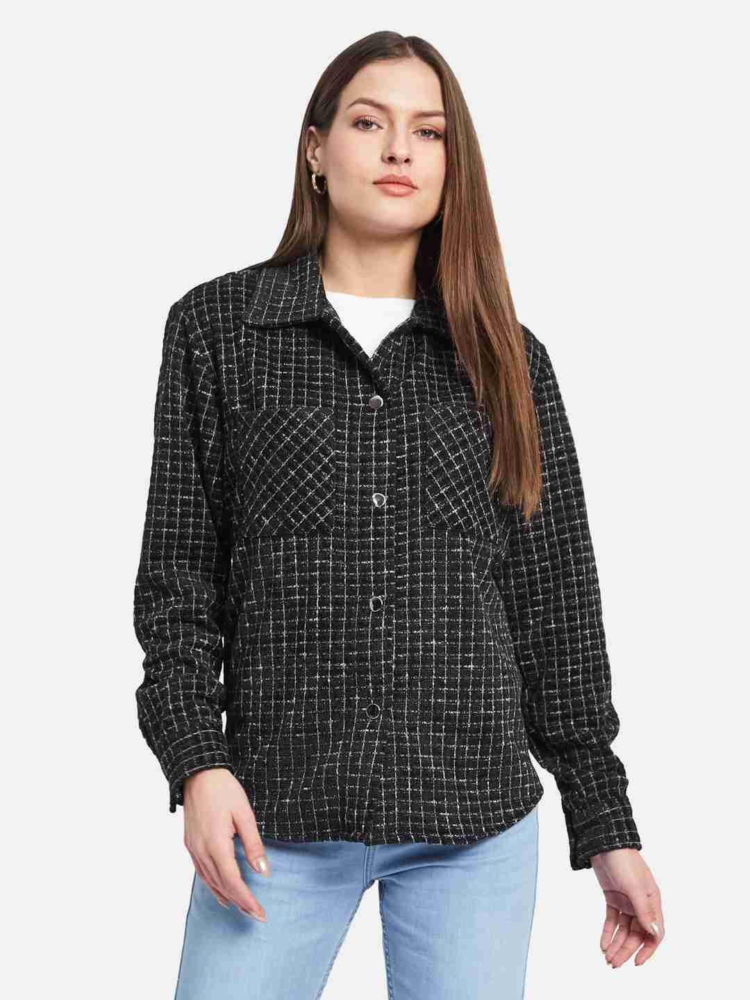 METTLE Women Spread Collar Checked Casual Shirt
