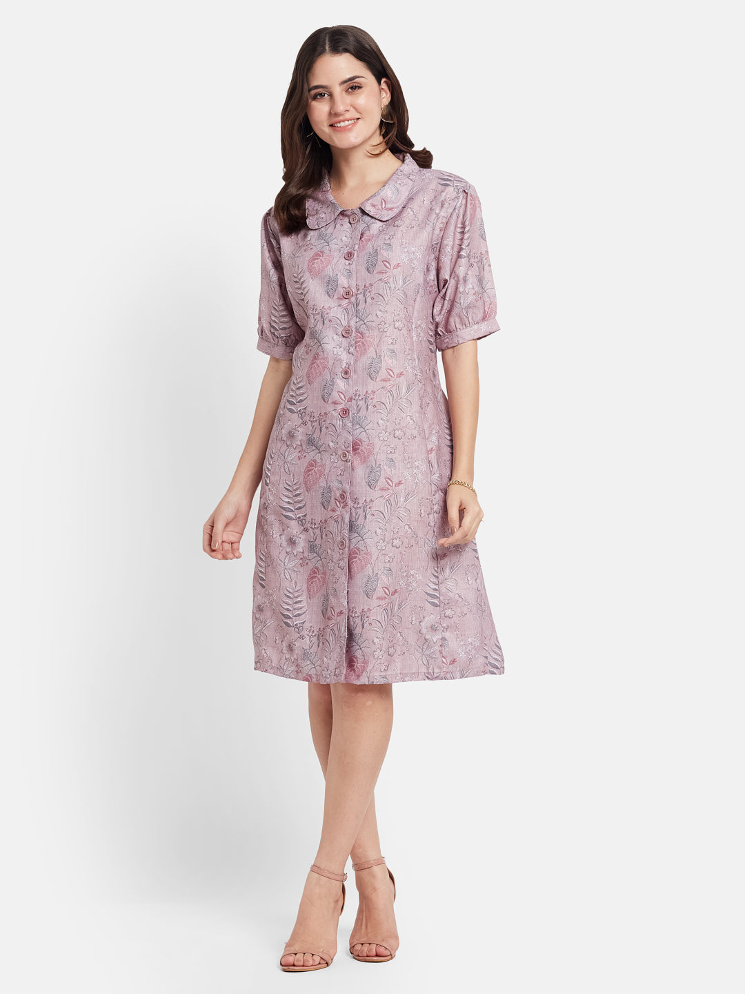 METTLE Women Floral Printed Cotton Shirt Dress