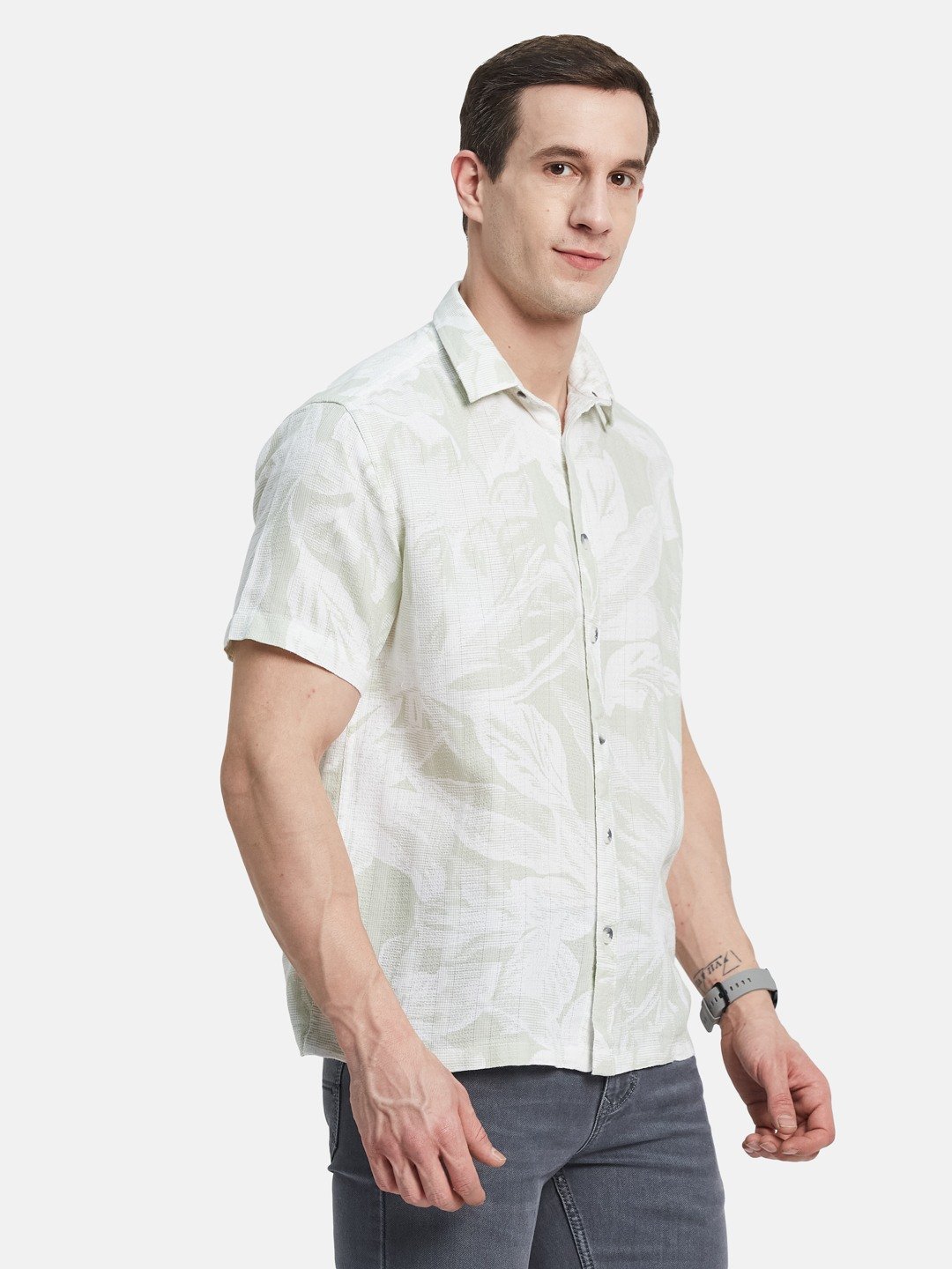 METTLE Men Spread Collar Floral Printed Cotton Casual Shirt