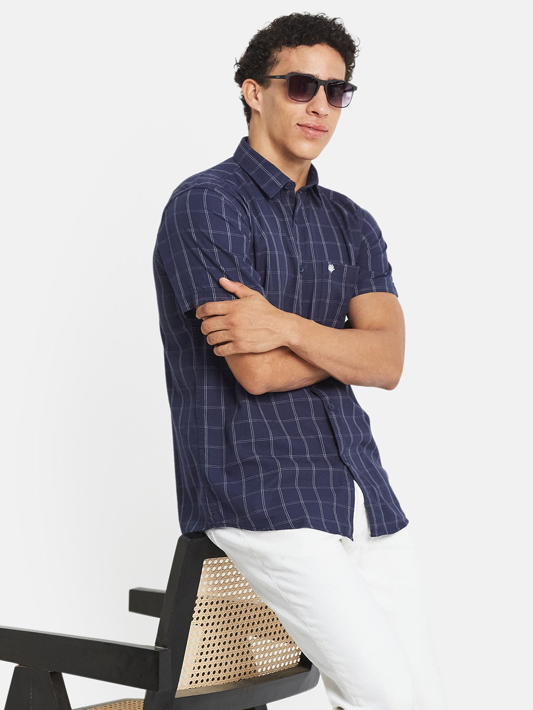 METTLE Checked Short Sleeves Cotton Shirt