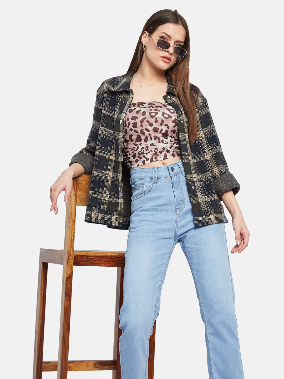 METTLE Women Spread Collar Checked Casual Shirt