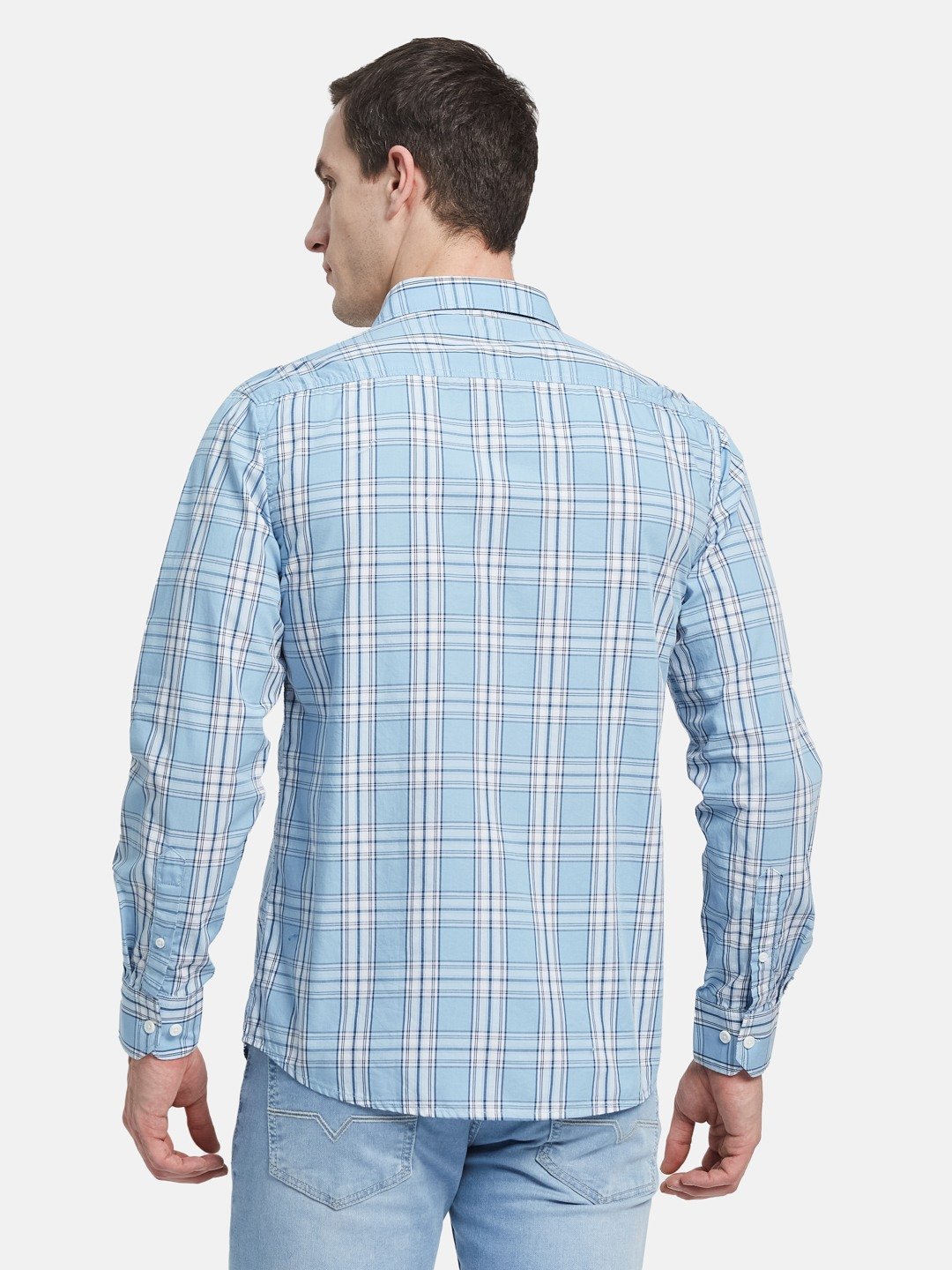 METTLE Men Spread Collar Tartan Checked Cotton Casual Shirt